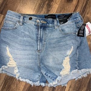 Distressed jean shorts